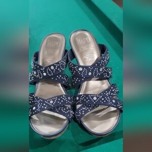 Impo Navy Sandals with Rhinestone Accents